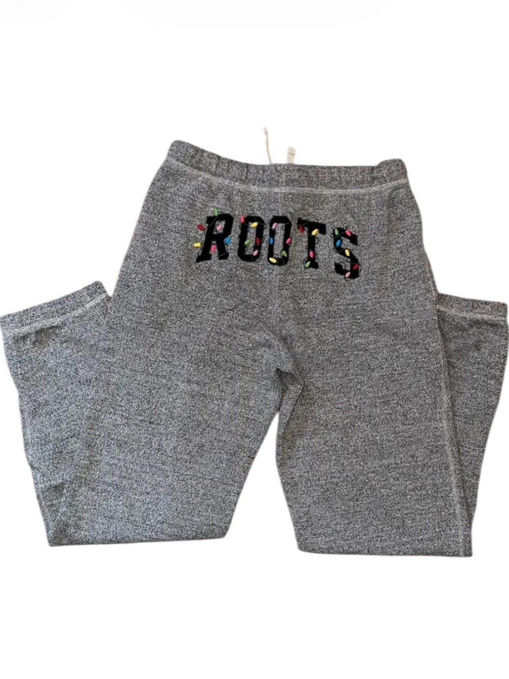 Roots Canada Sweatpants with Buddy Beaver Winter Graphic and Christmas Lights